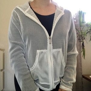🤍white netted zip up hoodie